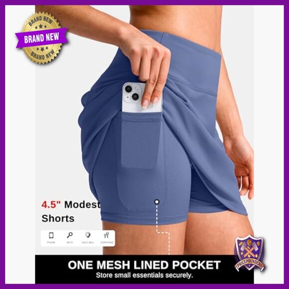 High Waisted Athletic Skort with 3 Pockets, 14" or 16" Length - Picture 4 of 6